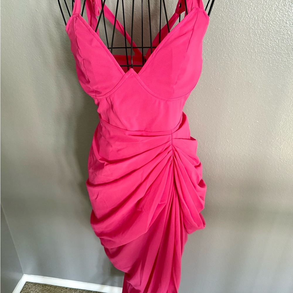 Elegant Pink Draped Women's Dress